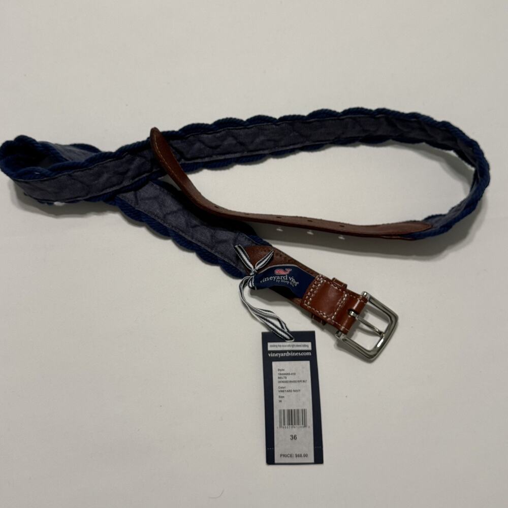 NWT Vineyard Vines Men's Braided Rope Belt - Distressed Navy / Size 36 - Picture 9 of 9